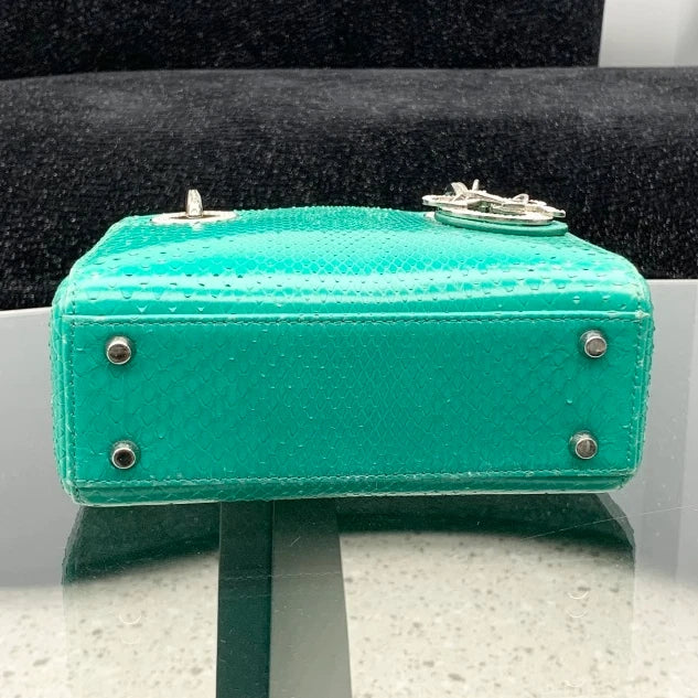 Christian Dior Lady Dior 2Way Top Handle Bag Crossbody Green Silver Women S