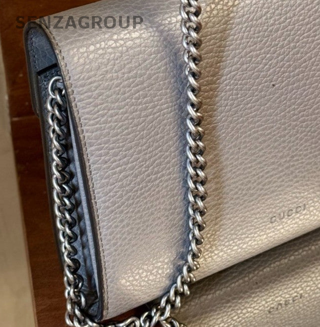 Gucci WOC Calfskin Chain 2Way Shoulder Bag Crossbody Gray Silver Women Classic