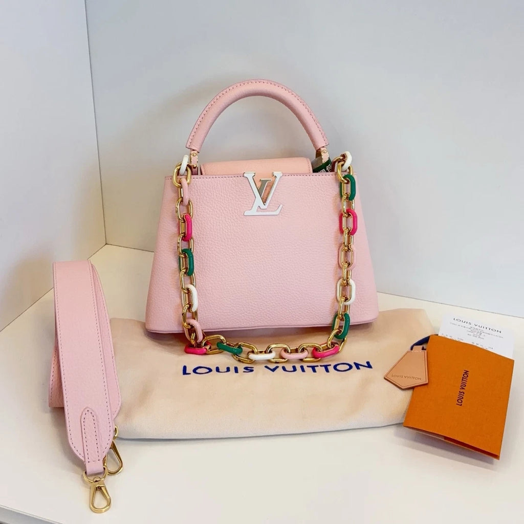 Louis Vuitton Capucines BB Calfskin Colored Chain Top Handle Crossbody Women