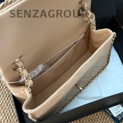 Chanel Classic Flap Beige Gold Hardware Quilted Chain Shoulder Bag