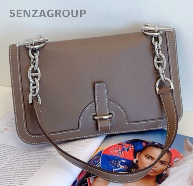 Hermes Sac Chaine D’Ancre Chain Shoulder Bag Gray Silver Used Women Classic