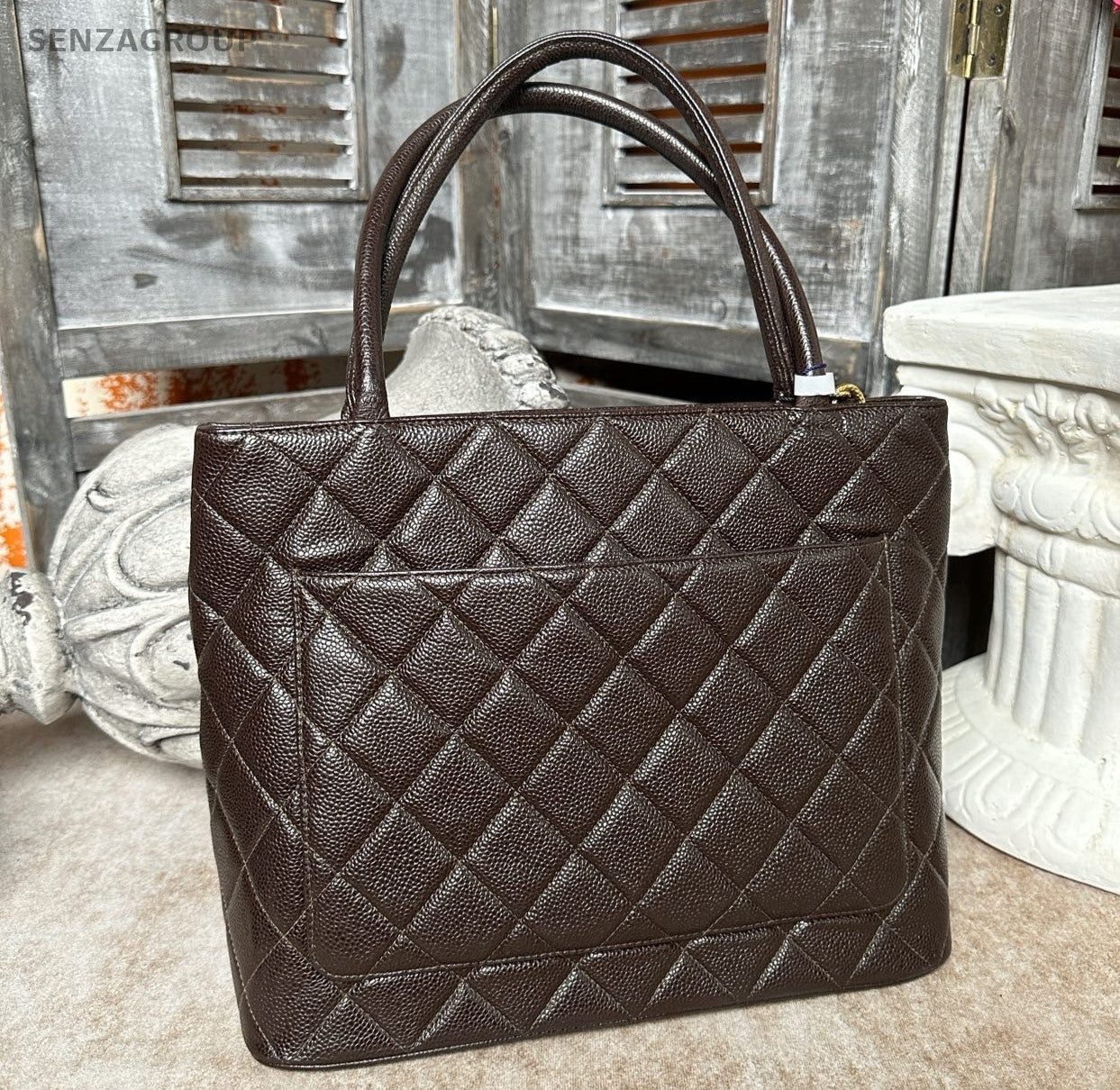 Chanel Paris-New York Flap Vintage Handbag Top Handle Bag Brown Gold Used Women