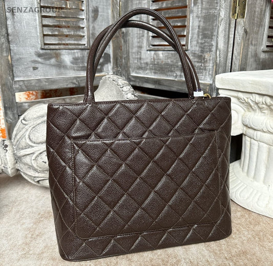 Chanel Paris-New York Flap Vintage Handbag Top Handle Bag Brown Gold Used Women