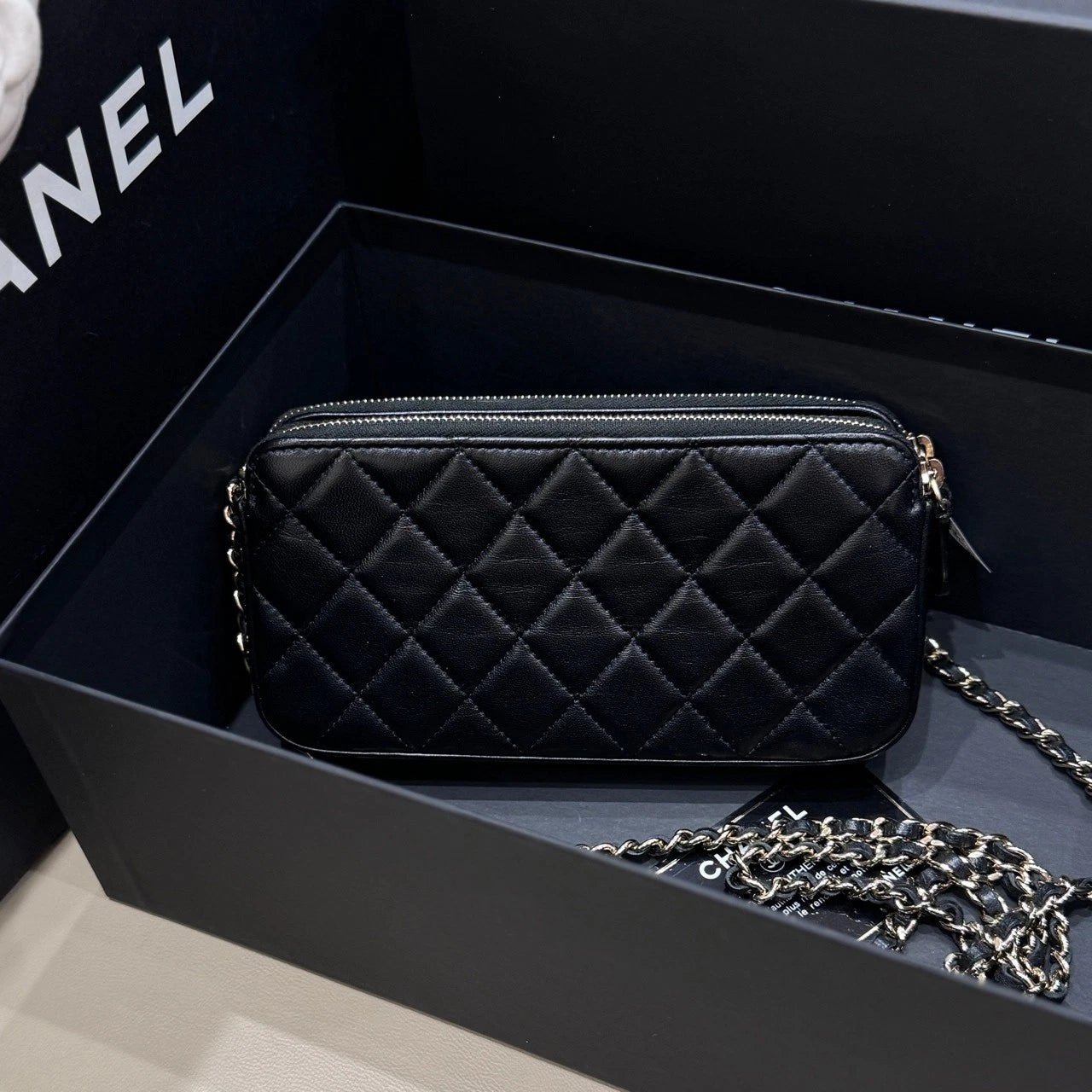 CHANEL Black Gold Camellia Badge WOC Crossbody Bag For Women