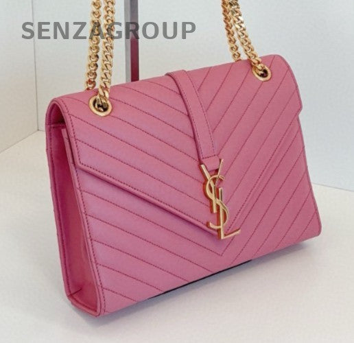 Saint Laurent Envelope MM Chain Shoulder Bag Crossbody Pink Gold Women Classic