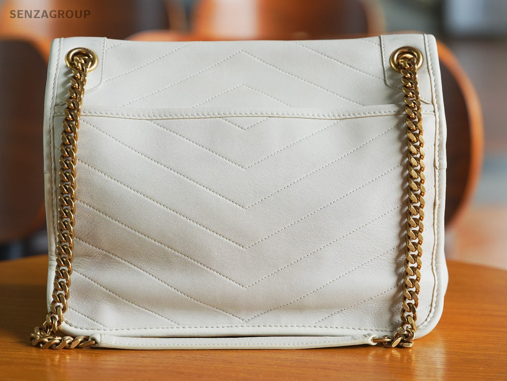 Saint Laurent YSL Niki medium White with gold Leather Shoulder Crossbody bag