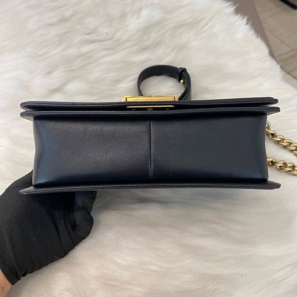 Chanel Le Boy Medium Black Gold Chain Shoulder Crossbody Bag Classic