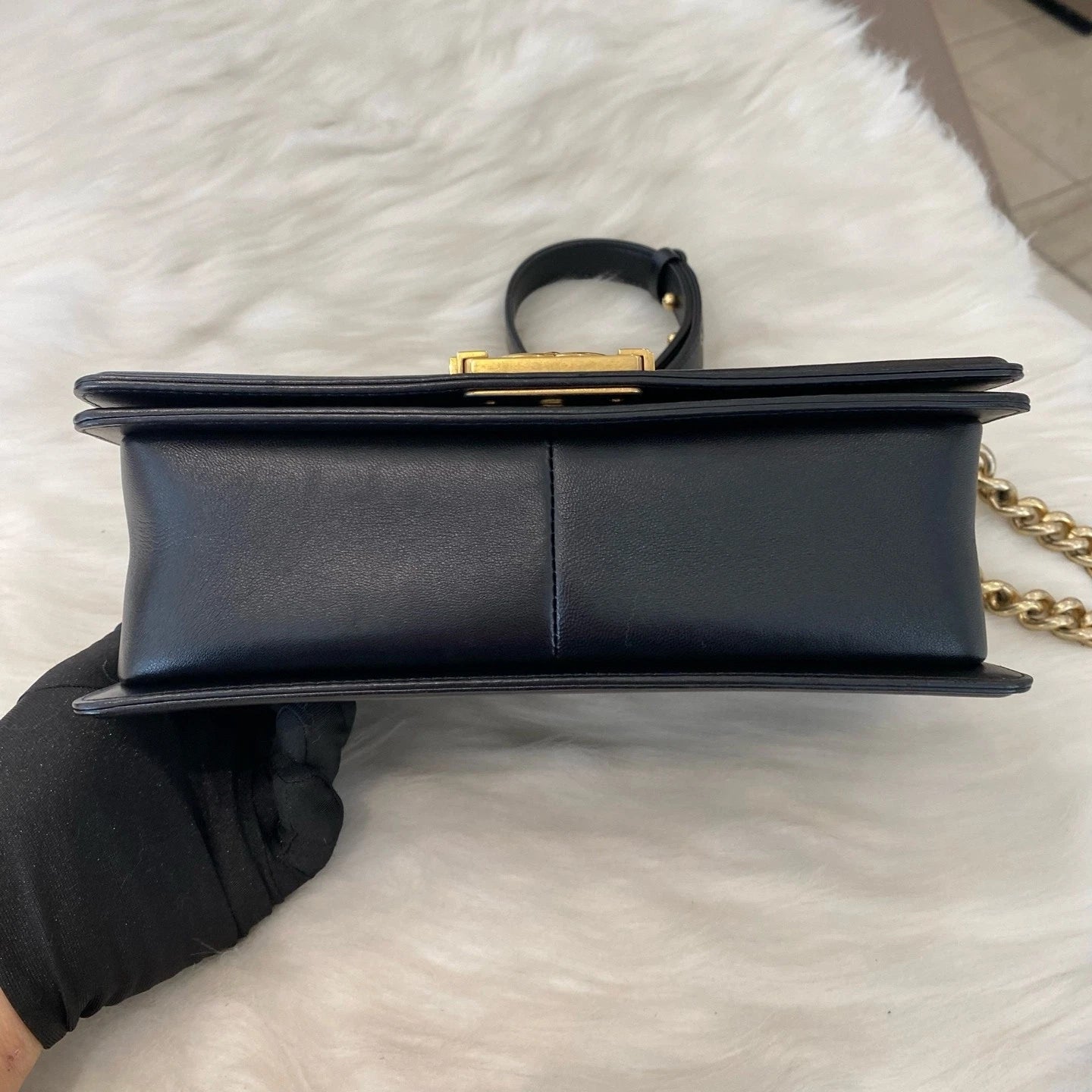 Chanel Le Boy Medium Black Gold Chain Shoulder Crossbody Bag Classic