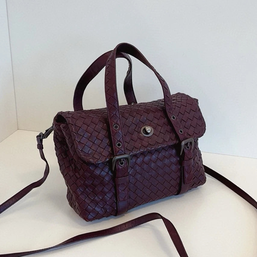 Bottega Veneta Satchel Intrecciato Backpack Top Handle Crossbody Red Women
