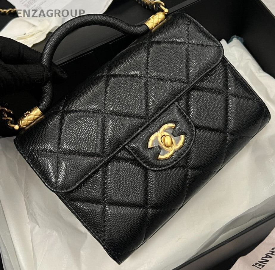 Chanel Mini Rectangular Flap Bag Chain Crossbody Black Gold Women Classic