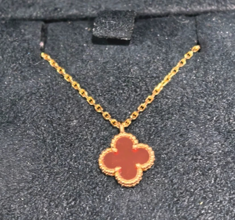 Van Cleef &amp; Arpels Sweet Alhambra Pendant Necklace 18K Rose Gold Red Carnelian