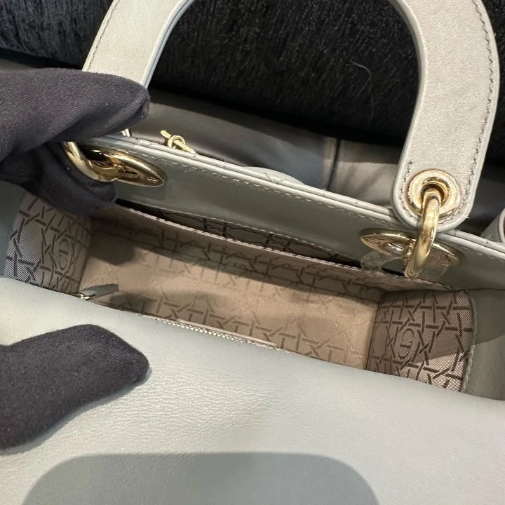 Dior Lady Dior Gold Gray Crossbody Top Handle Excellent