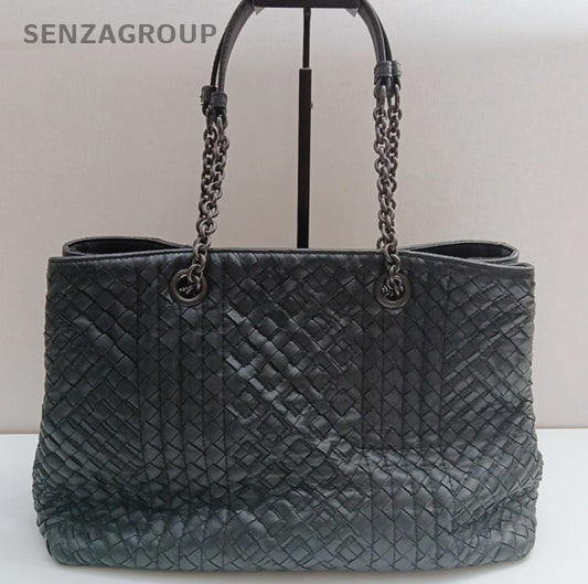 Bottega Veneta Tote Chain Shoulder Bag Black Silver Women Classic