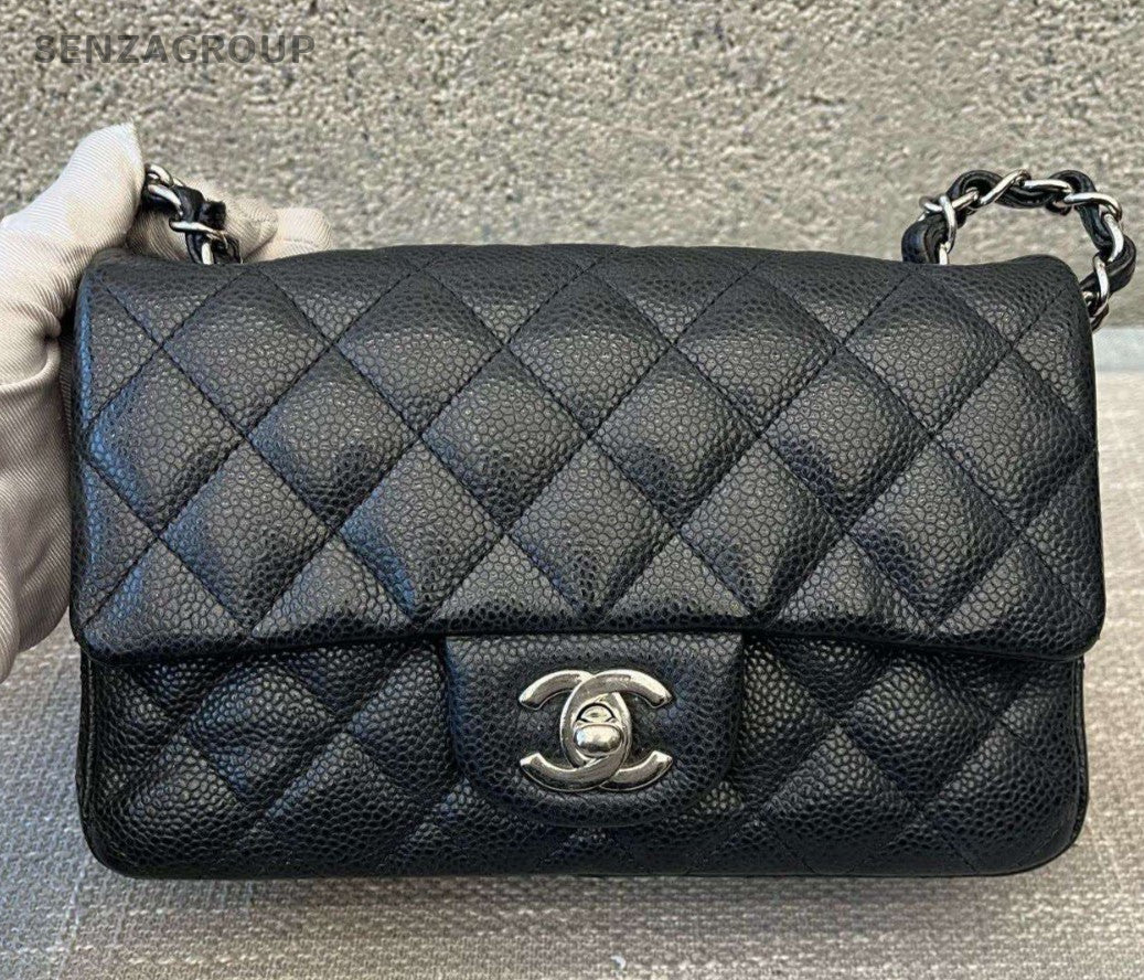 Chanel Classic Flap Mini Chain Shoulder Bag Crossbody Black Silver Women Fashion