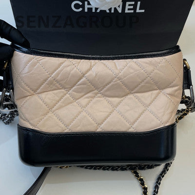 Chanel Small Gabrielle Hobo Bag Beige Black Chevron Classic Women's Shoulder Bag