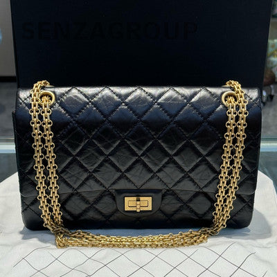 Chanel Black Gold Medium Classic Quilted Chain Shoulder Bag