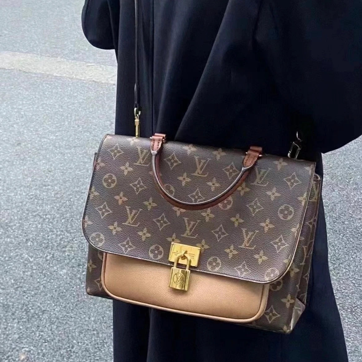 Louis Vuitton Marignan Monogram Top Handle Crossbody Bag Brown Gold Women