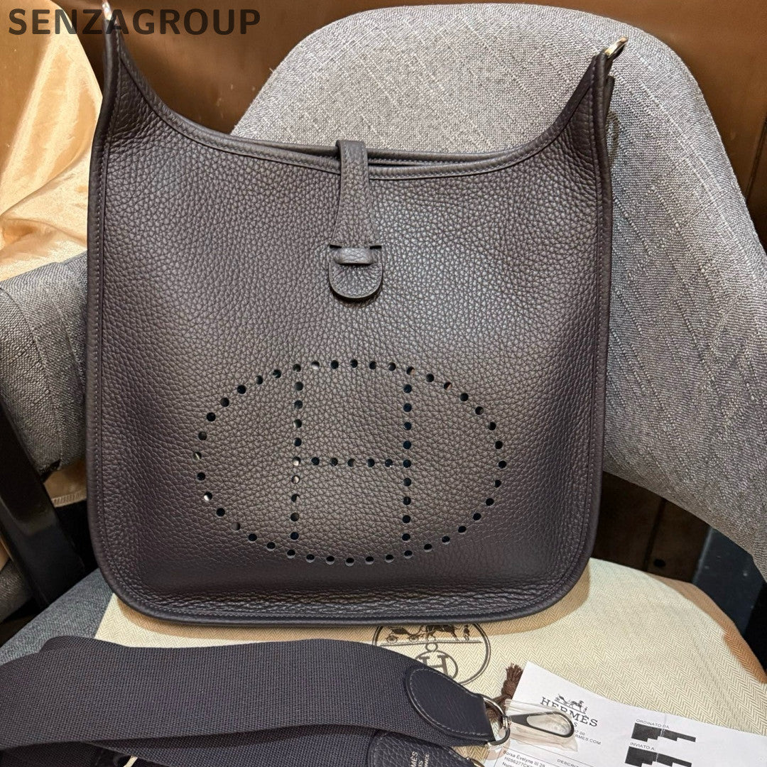 Hermès Evelyne 29 Black Taurillon Clemence Leather Shoulder Bag Silver