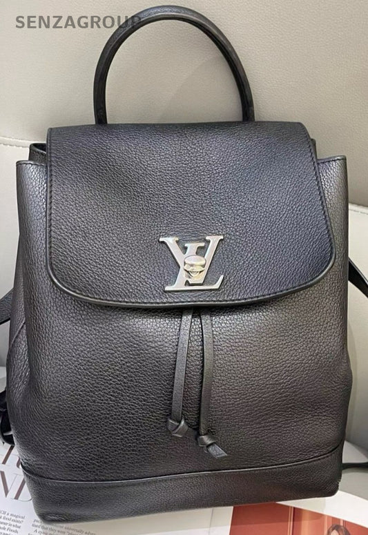 Louis Vuitton Lock Me Calfskin Backpack Black Silver Unisex Adults Classic