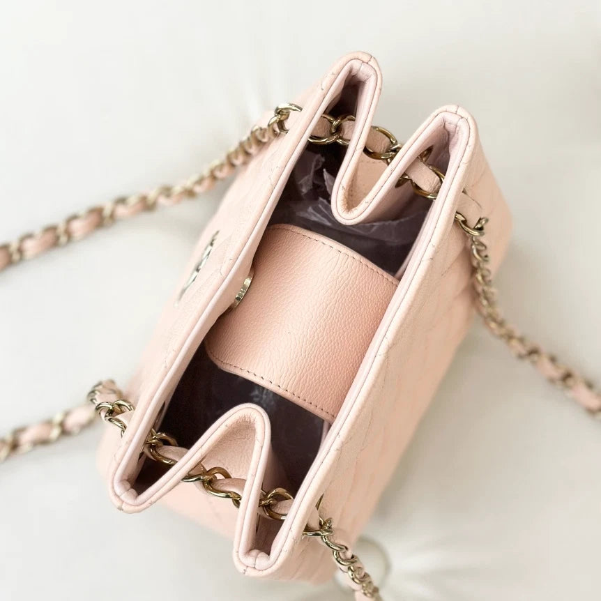 Chanel Tote Mini Calfskin Chain Shoulder Bag Pink Gold Diamond Women Classic S