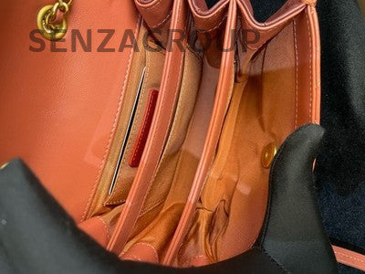 Chanel Accordion Bag Orange Red Gold Hardware Quilted Chain Shoulder Bag