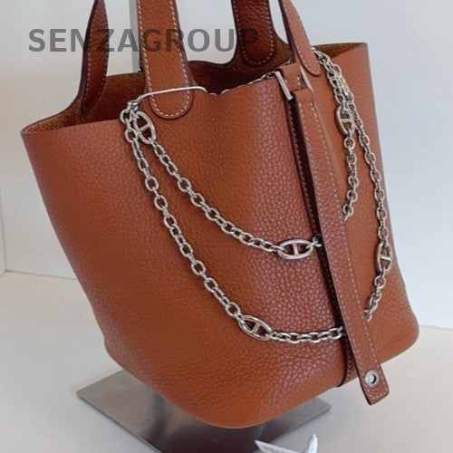 Hermes Picotin Lock Silver Hardware Tote Bag Brown Women Classic Designer