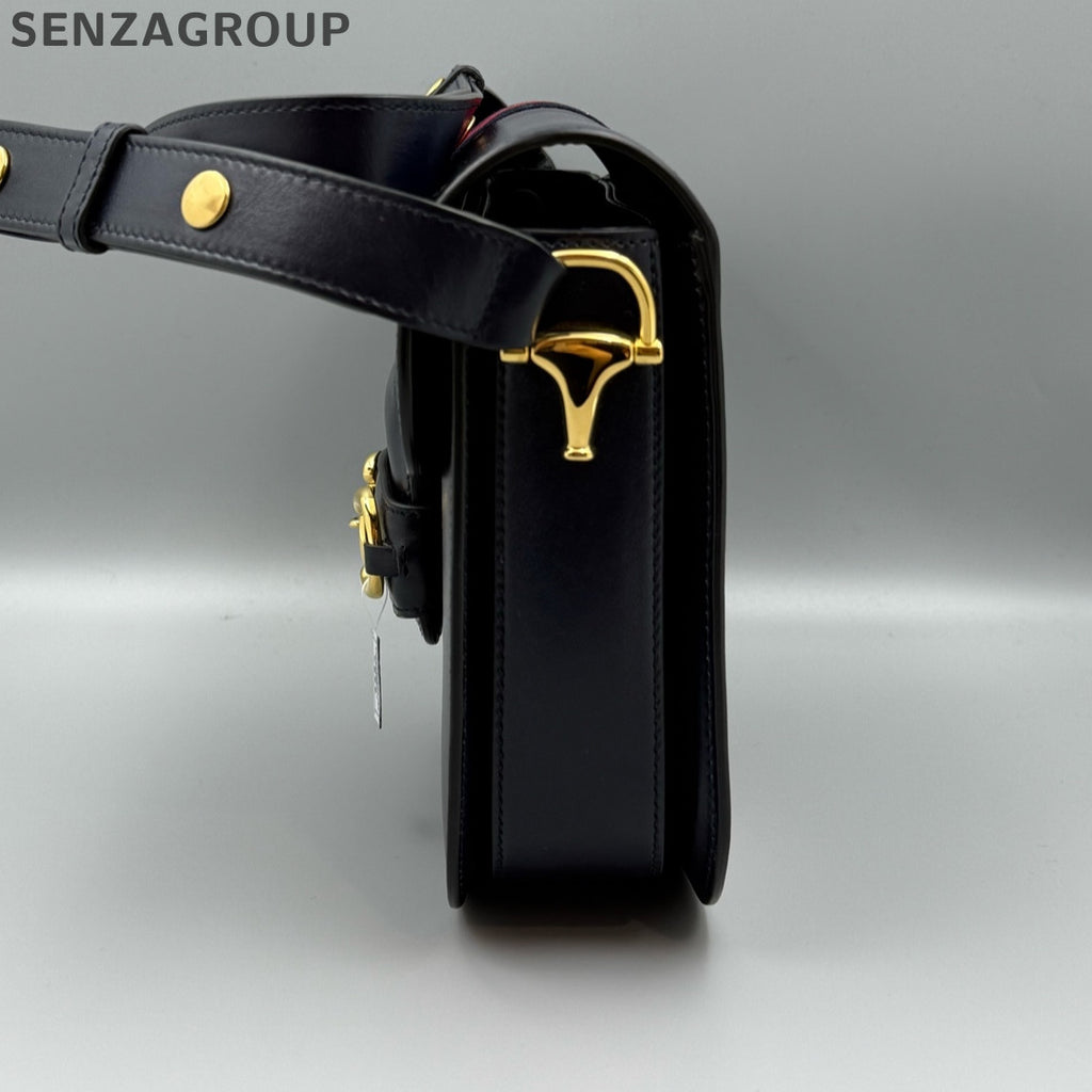 Gucci 1955 Shoulder Crossbody Bag Black Gold Classic Women's