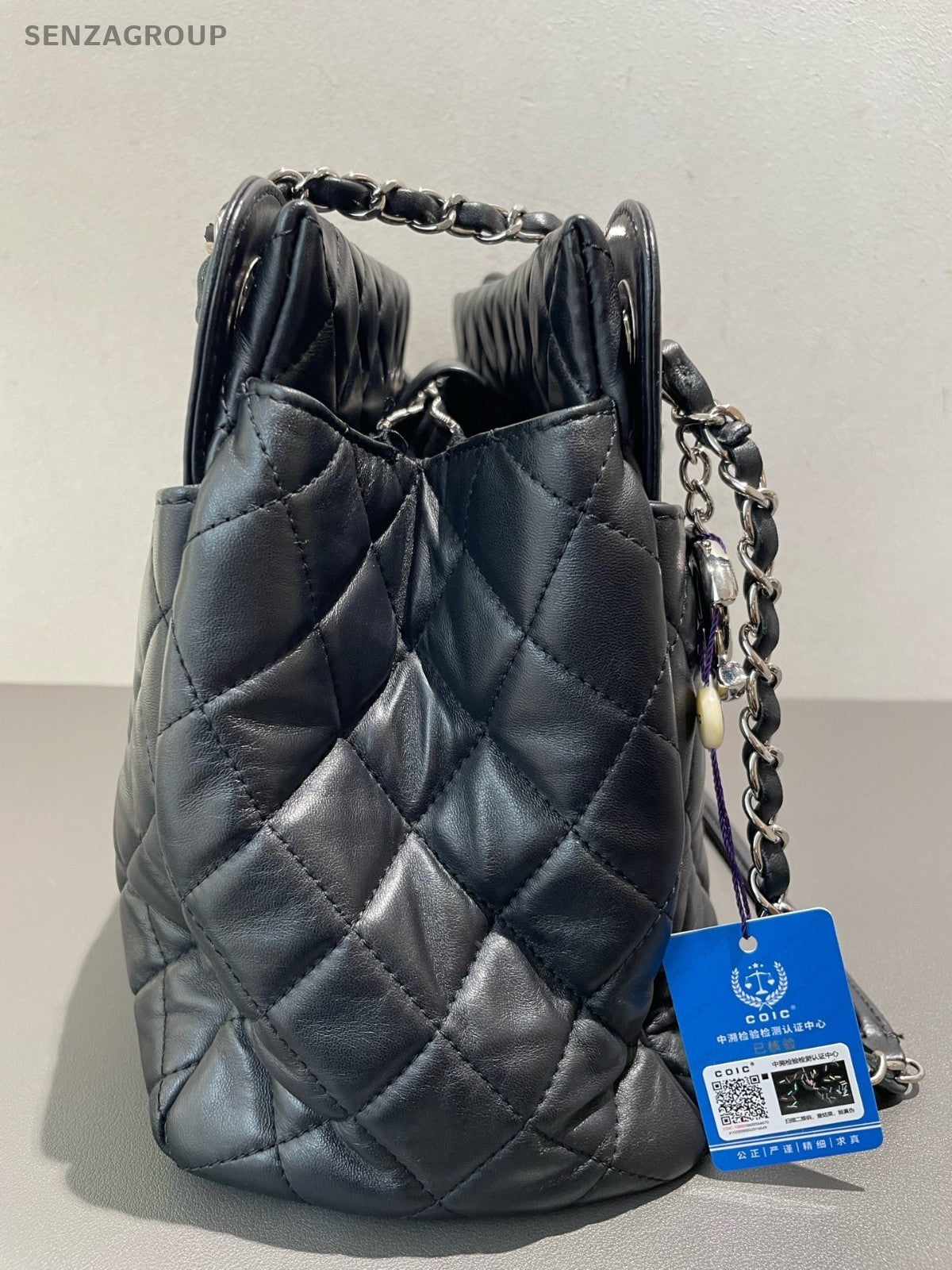 Chanel Large shopping Tote Chain Black Silver Shoulder Bag Diamond Women Classic