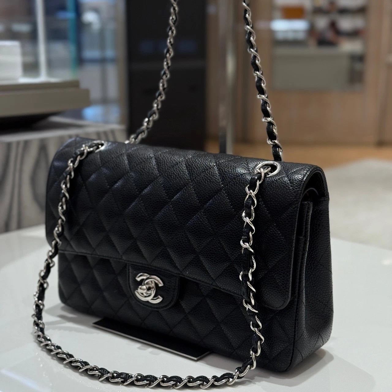 CHANEL CF Medium Black Leather Shoulder Bag For Women