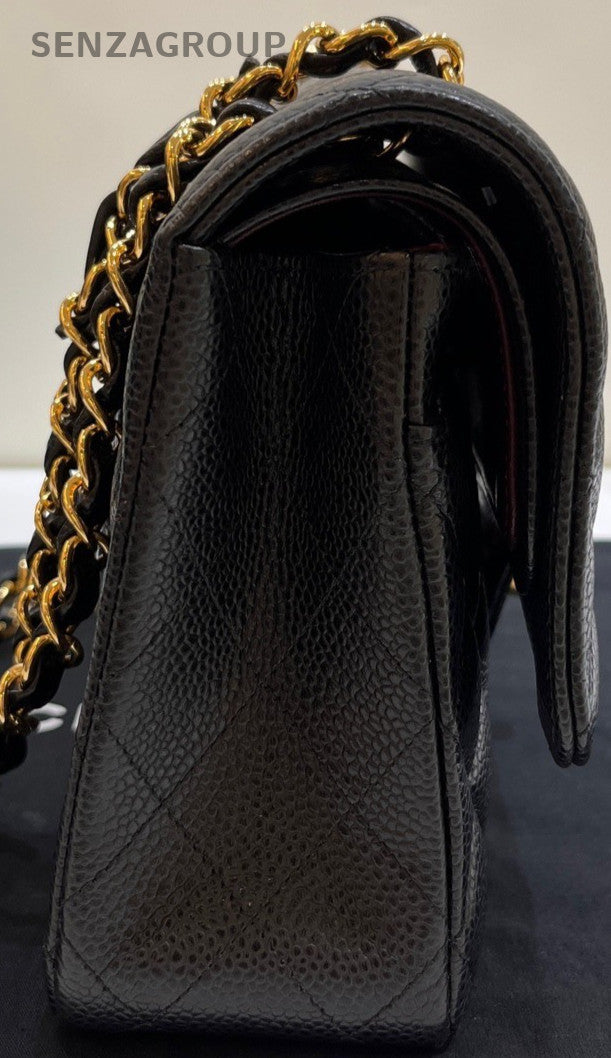 Chanel Classic Flap Calfskin MM Chain Shoulder Bag Black Gold Women Designer