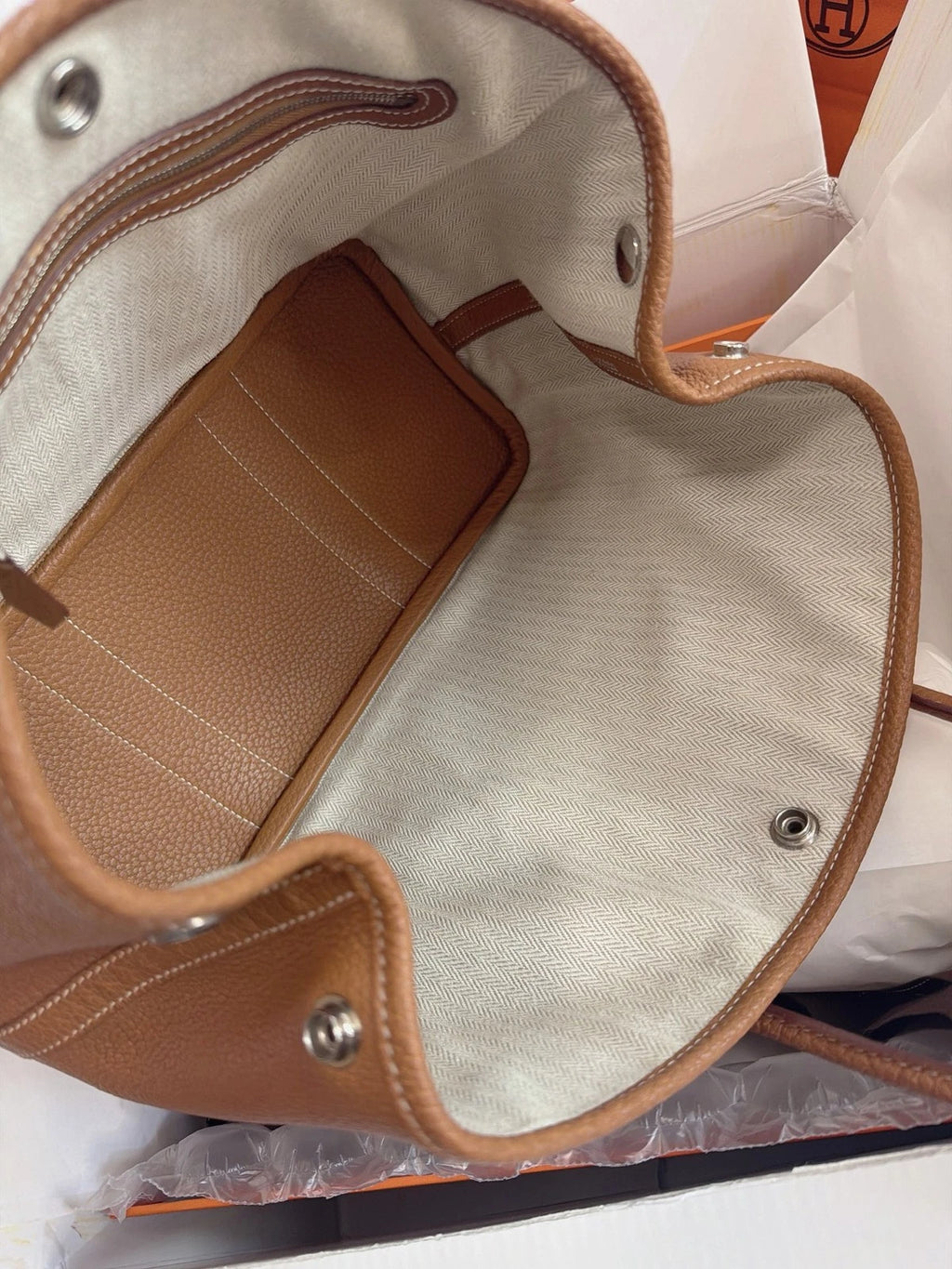 Excellent Hermes Garden Party30 Tote Brown Handbag Silver Hardware