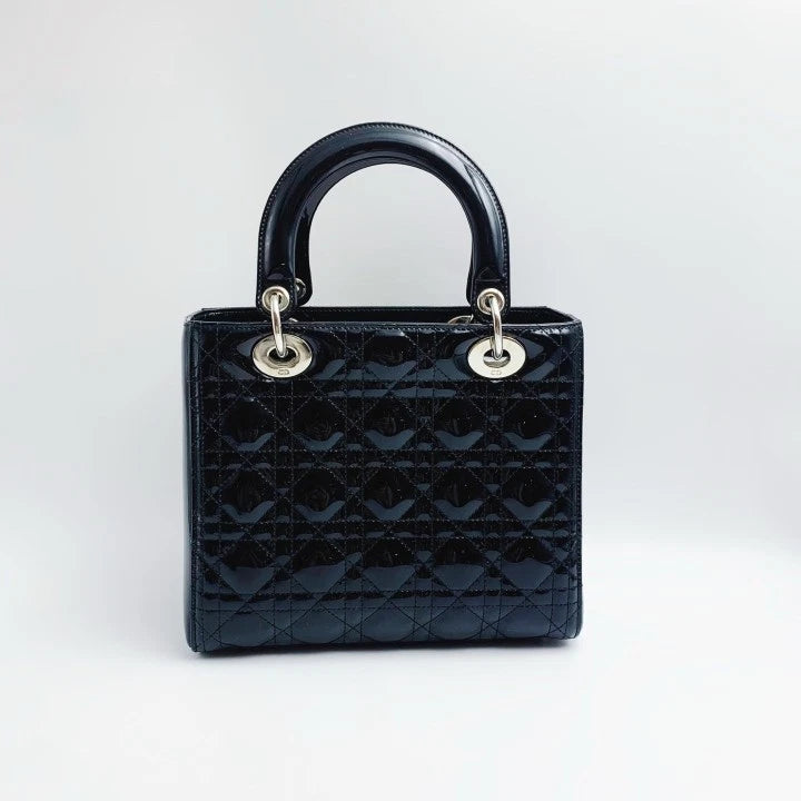 Dior Lady Dior Cannage 5-Grid Patent Leather Handbag For Women