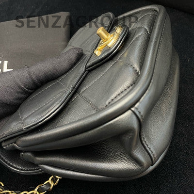 Chanel Black Lambskin Mini Saddle Messenger Crossbody Bag Gold Hardware