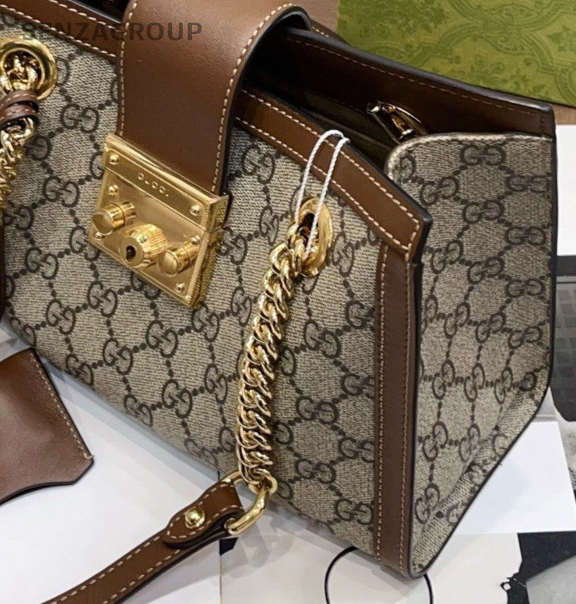 Gucci Padlock PM Chain Shoulder Bag Brown Gold Women Classic Designer