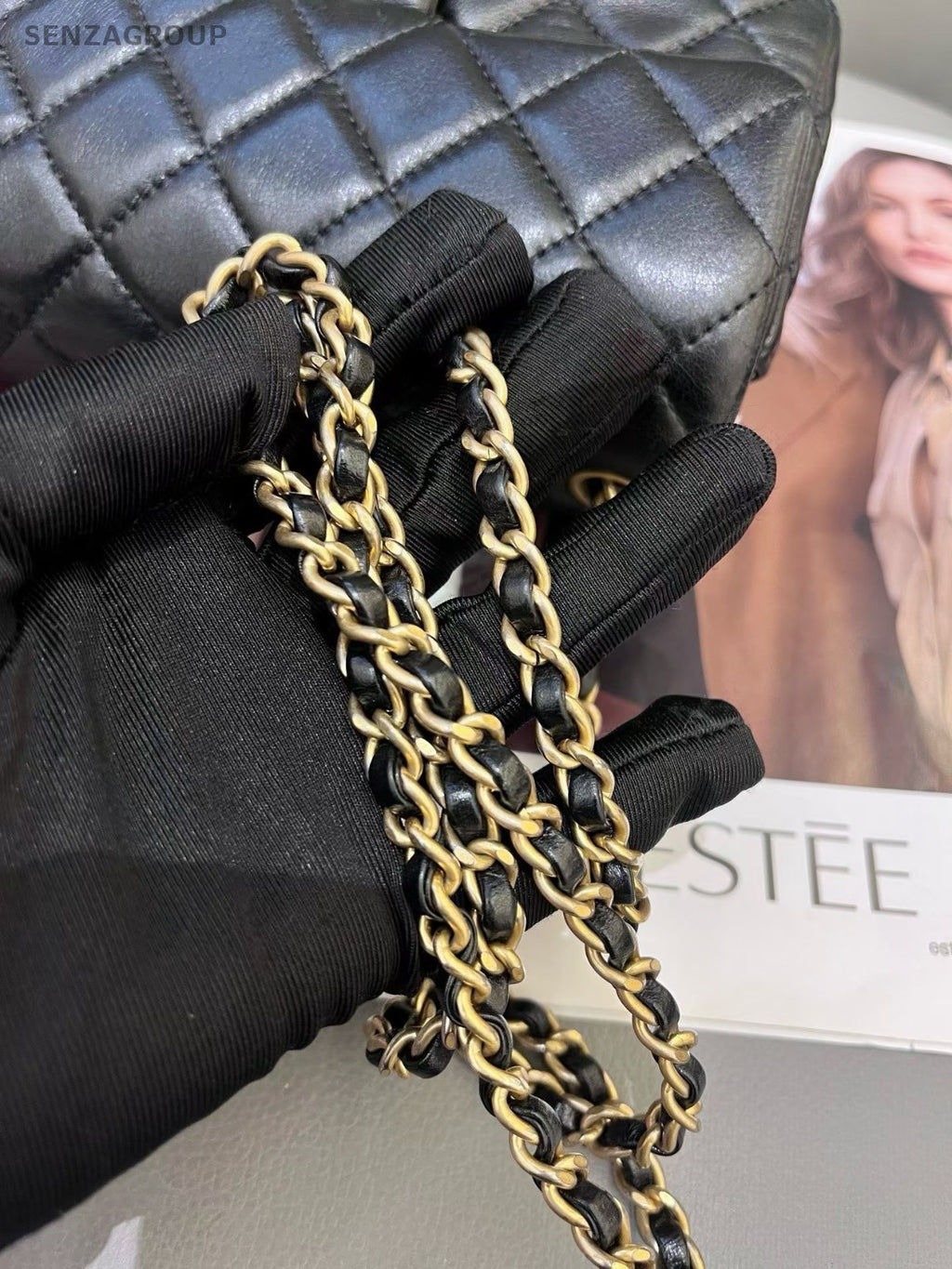 Chanel Classic Flap Mini Chain Shoulder Bag Crossbody Black Gold Women