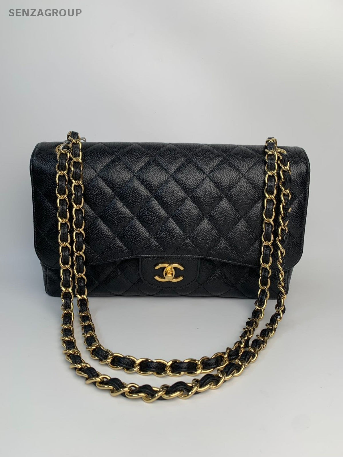 25110201 CHANEL Carviar leather/Gold-Tone Double Flap Bag for Women - Black