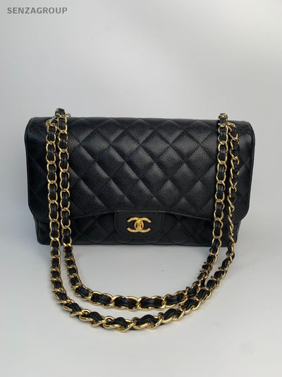 25110201 CHANEL Carviar leather/Gold-Tone Double Flap Bag for Women - Black