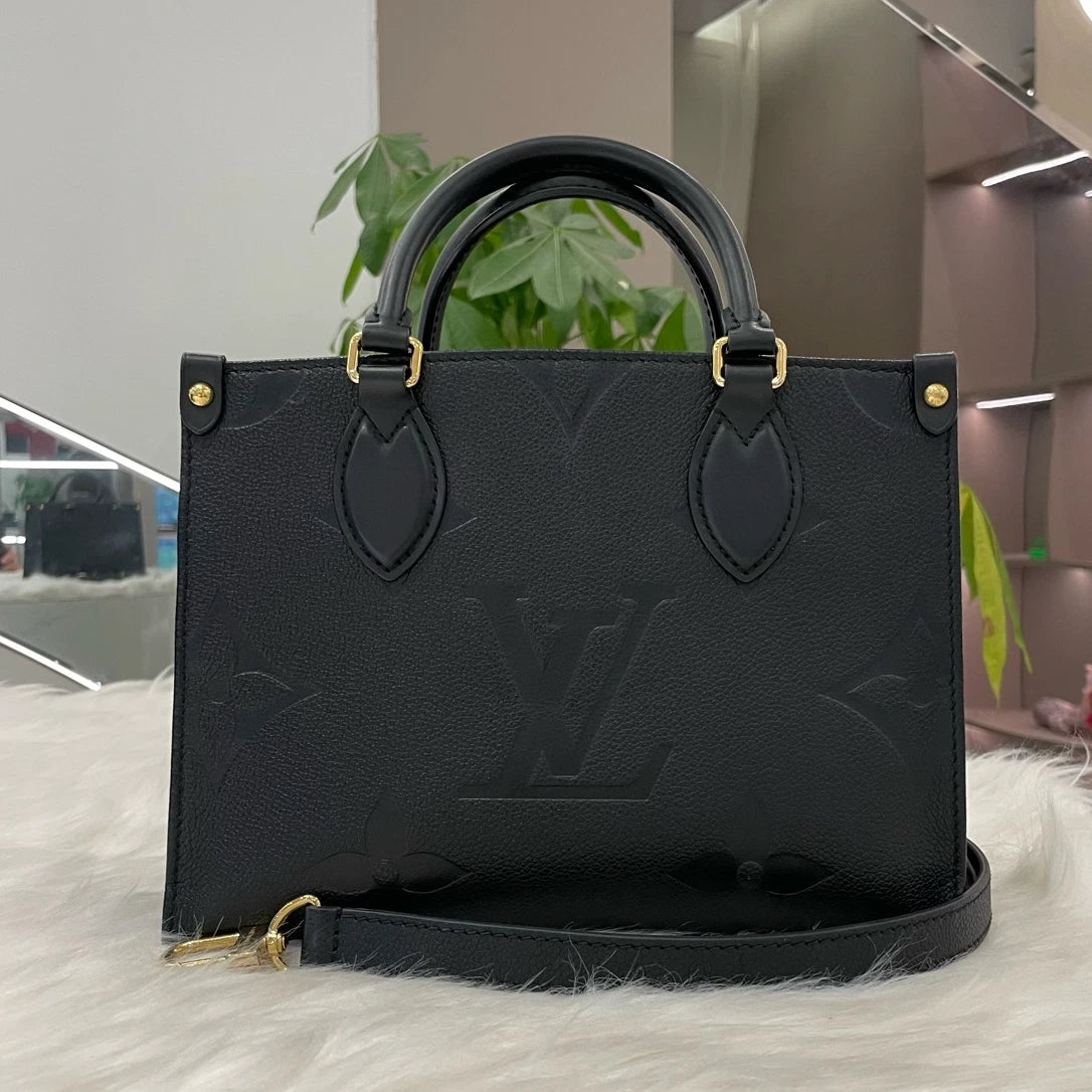Louis Vuitton OnTheGo GM Black Gold Handbag Tote Bag Excellent
