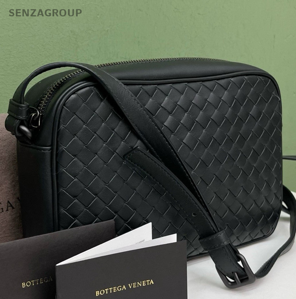 Bottega Veneta Intrecciato Camera Shoulder Bag Black Silver Women Classic