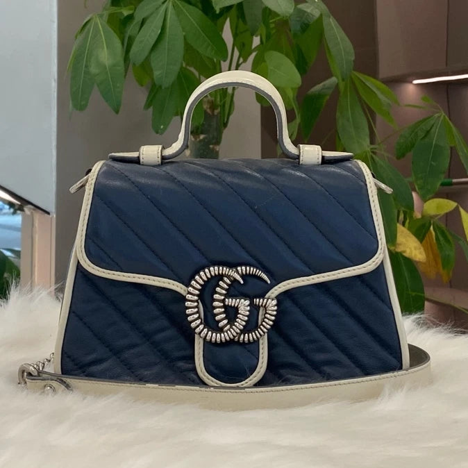 Gucci Marmont Blue Silver Shoulder Bag Excellent