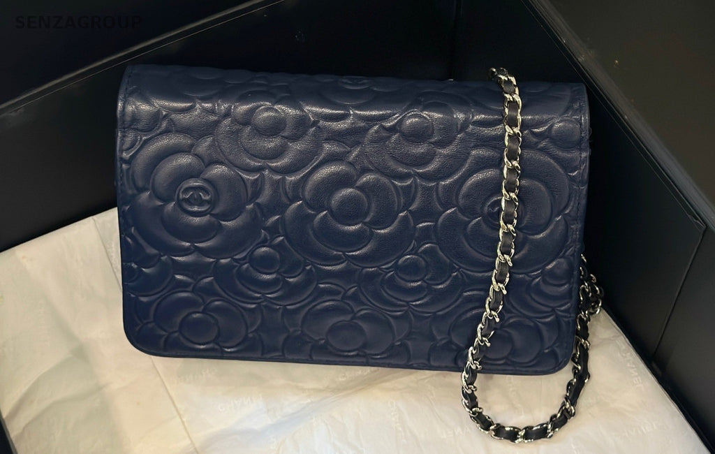 CHANEL Camellia Woc Lambskin Navy Blue Chain Shoulder bag Crossbody Women