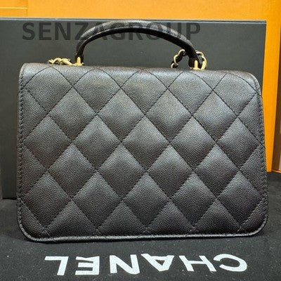 Chanel Quilted Calfskin Chain Shoulder Bag Black Gold Women's Fashion