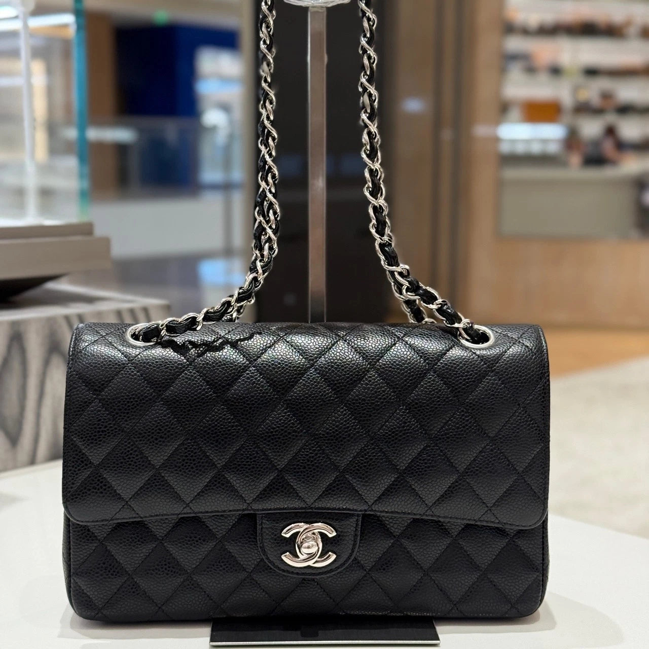 CHANEL CF Medium Black Leather Shoulder Bag For Women