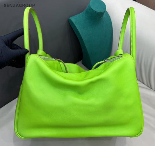 Hermes Lindy34 Top Handle Bag Shoulder Bag Green Silver Used Women Classic