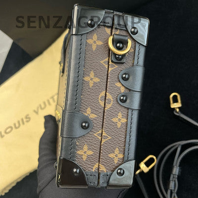 LV Monogram Hard Box Bag Brown Black Gold Buckle Women's Fashion