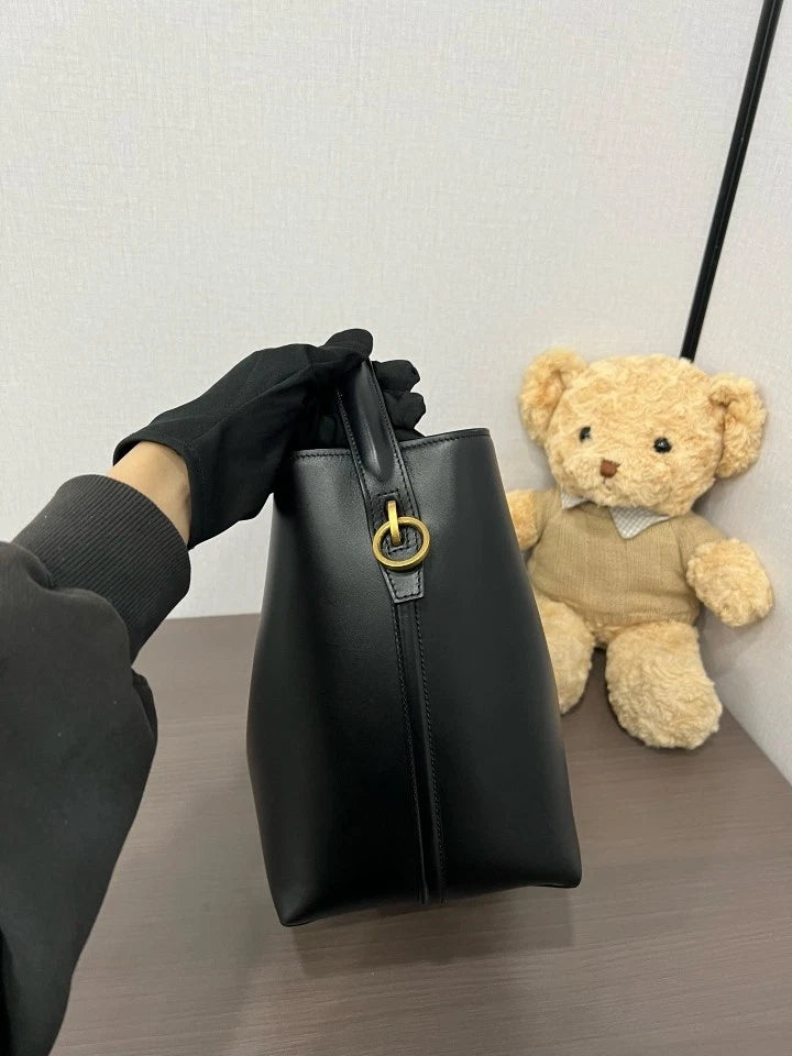 YSL Black Calfskin Hobo Bucket Bag For Women