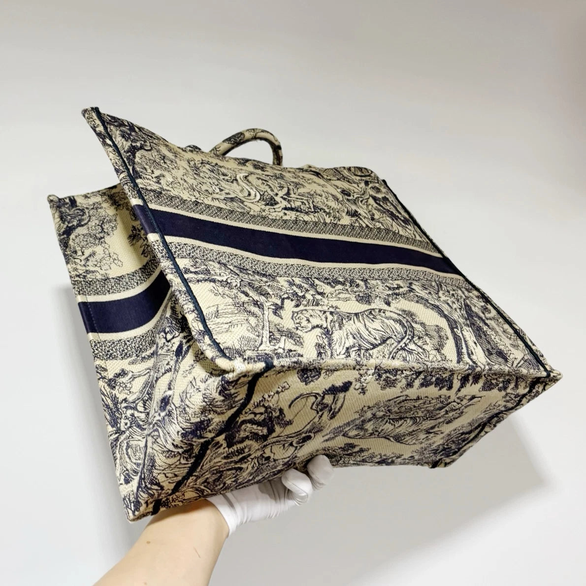 Dior Book Tote Canvas Blue Handbag Tote Bag Excellent