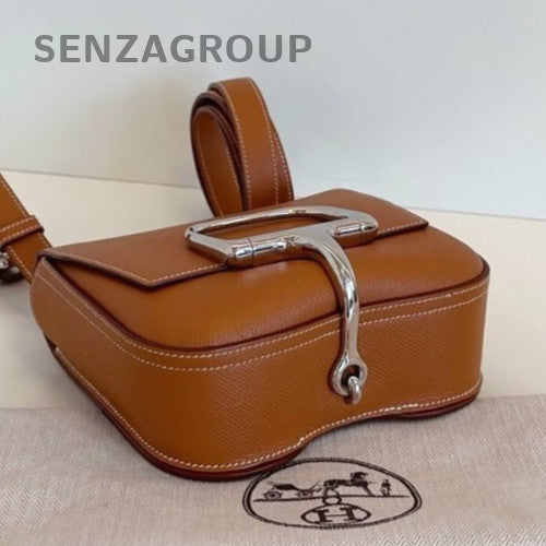 Hermes Della Mini Epsom Leather 2Way Shoulder Bag Crossbody Brown Silver Classic