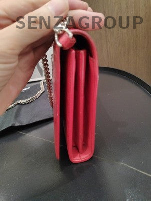 YSL Saint Laurent Red Envelope Chain Shoulder Bag Silver Hardware Classic