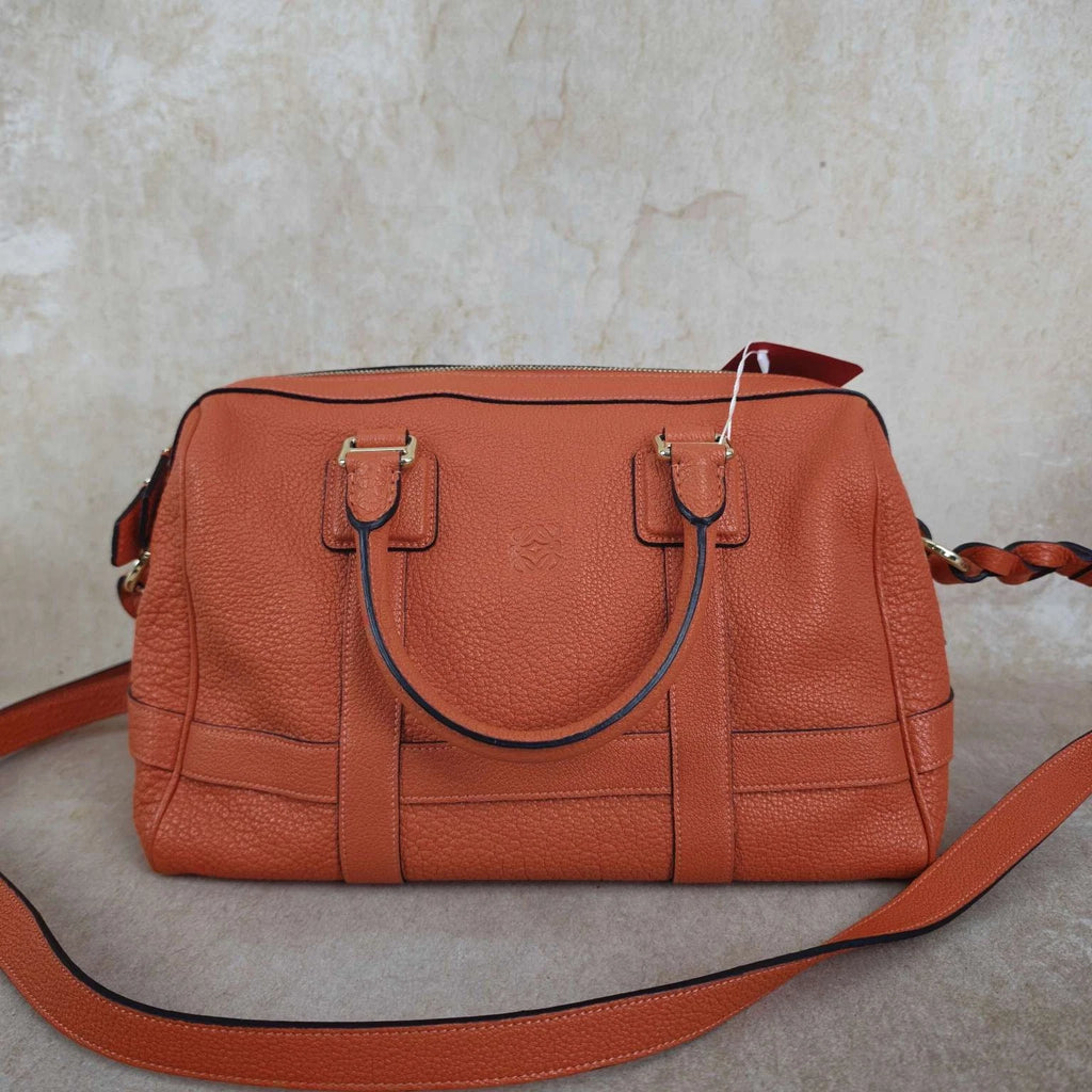 Loewe Vintage Orange Leather Boston Bowling Handbag For Women